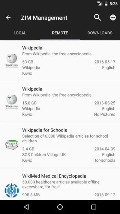 Kiwix, Wikipédia sans Internet screenshot 1